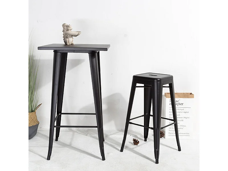 Tabouret de bar en métal noir mat - Hauteur 76cm