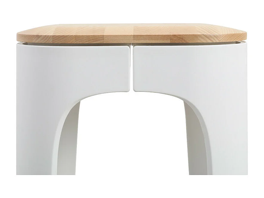 Tabouret structure blanche en résine, assise en bois clair - Hauteur 72,5 cm