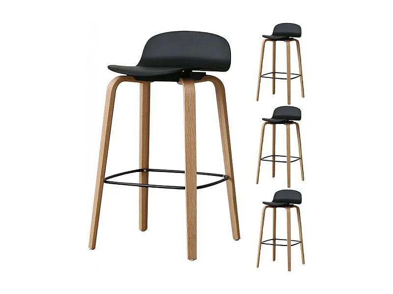 Lot de 4 tabourets de bar noirs style scandinave avec pieds en métal - Hauteur 76cm