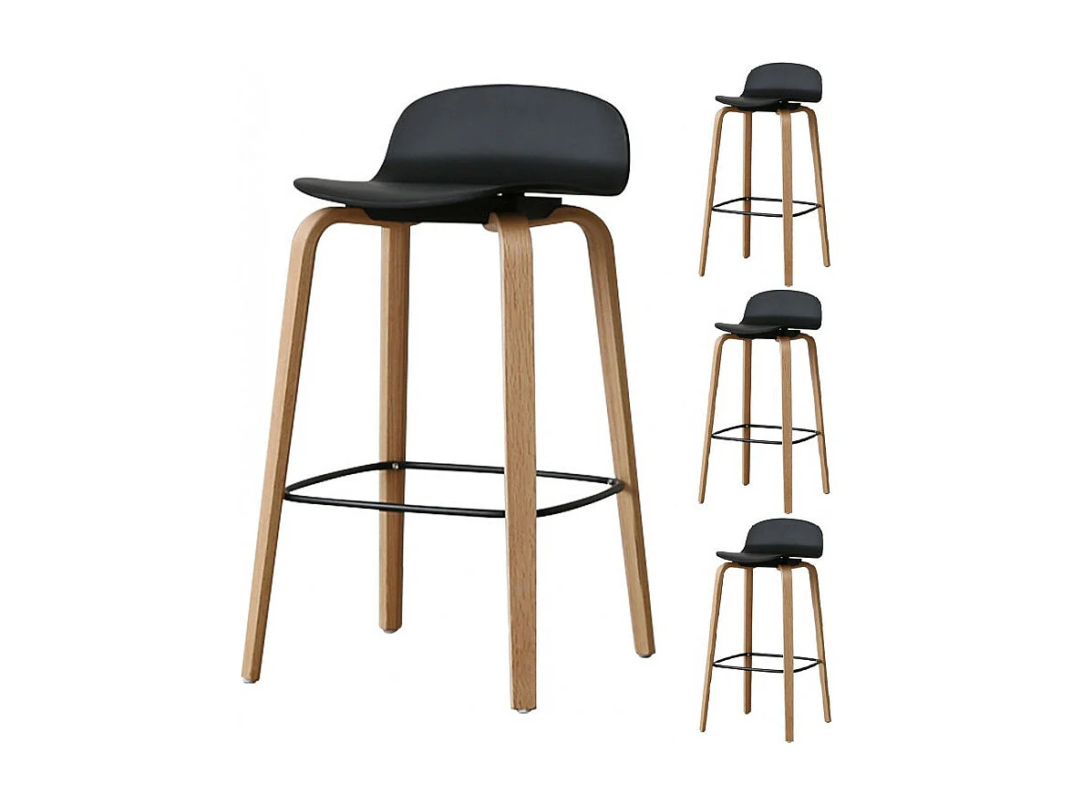 Lot de 4 tabourets de bar noirs style scandinave avec pieds en métal - Hauteur 76cm