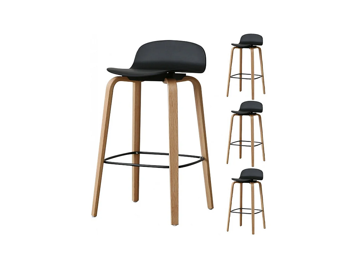 Lot de 4 tabourets de bar noirs style scandinave avec pieds en métal - Hauteur 76cm