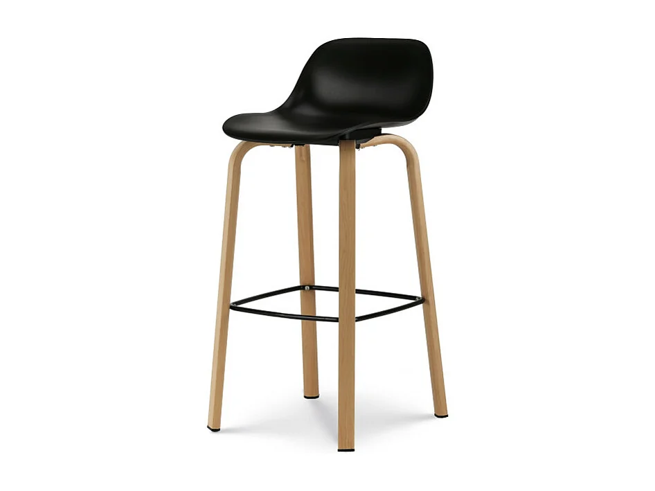 Lot de 2 tabourets de bar noir style scandinave avec pieds effet bois en métal - Hauteur 76cm