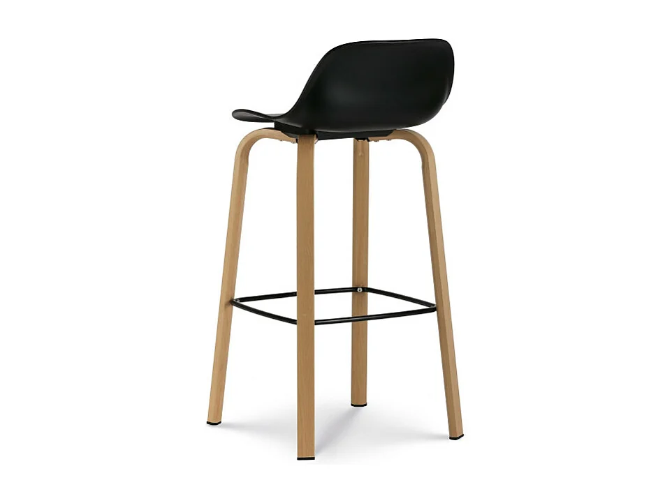 Lot de 2 tabourets de bar noir style scandinave avec pieds effet bois en métal - Hauteur 76cm