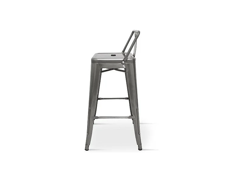 Tabouret de bar en métal brut aspect galvanisé avec dossier - Hauteur 76cm