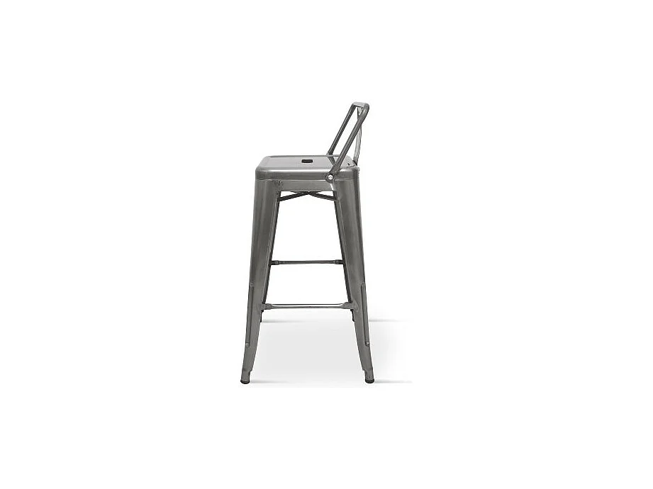 Tabouret de bar en métal brut aspect galvanisé avec dossier - Hauteur 76cm