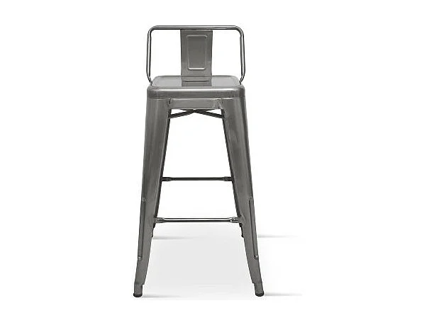 Tabouret de bar en métal brut aspect galvanisé avec dossier - Hauteur 76cm