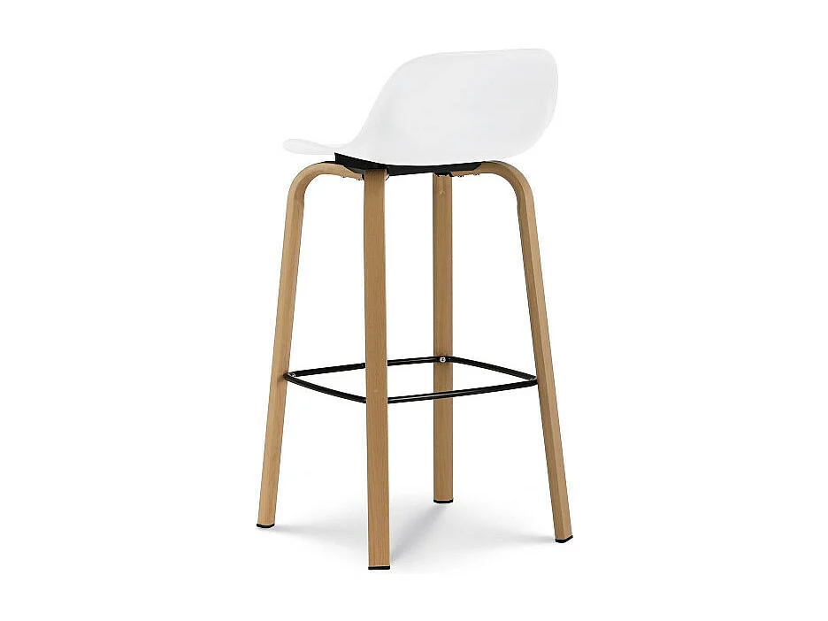 Tabouret de bar blanc style scandinave avec pieds effet bois en métal - Hauteur 66cm