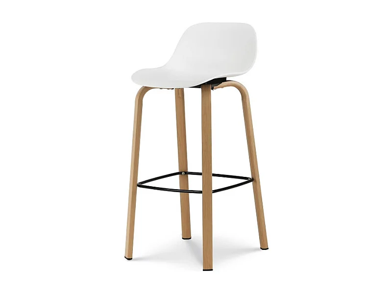 Tabouret de bar blanc style scandinave avec pieds effet bois en métal - Hauteur 66cm