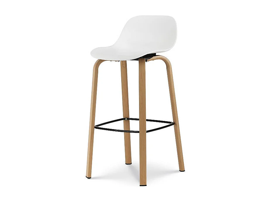 Lot de 2 tabourets de bar blancs style scandinave avec pieds effet bois en métal - Hauteur 66cm