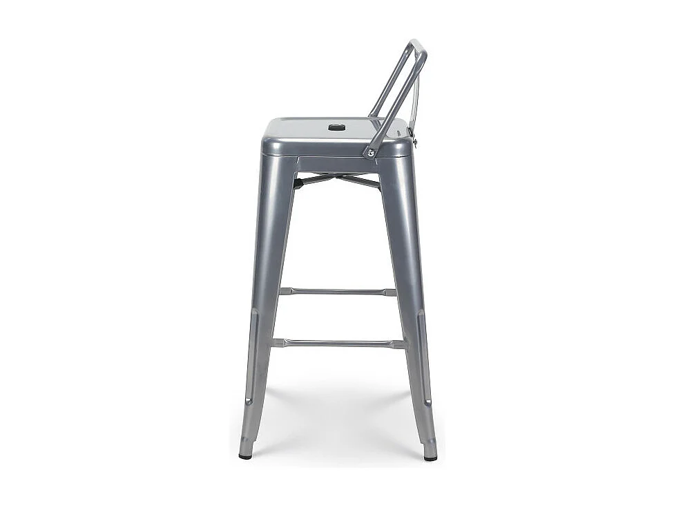 Tabouret de bar en métal silver avec dossier - Hauteur assise 66cm