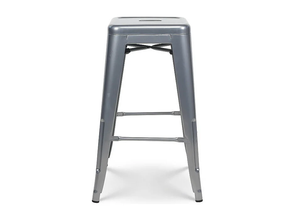 Lot de 4 tabourets de bar en métal gris argenté brillant style industriel - Hauteur 66 cm