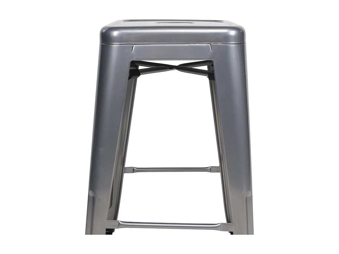 Lot de 4 tabourets de bar en métal gris argenté brillant style industriel - Hauteur 66 cm