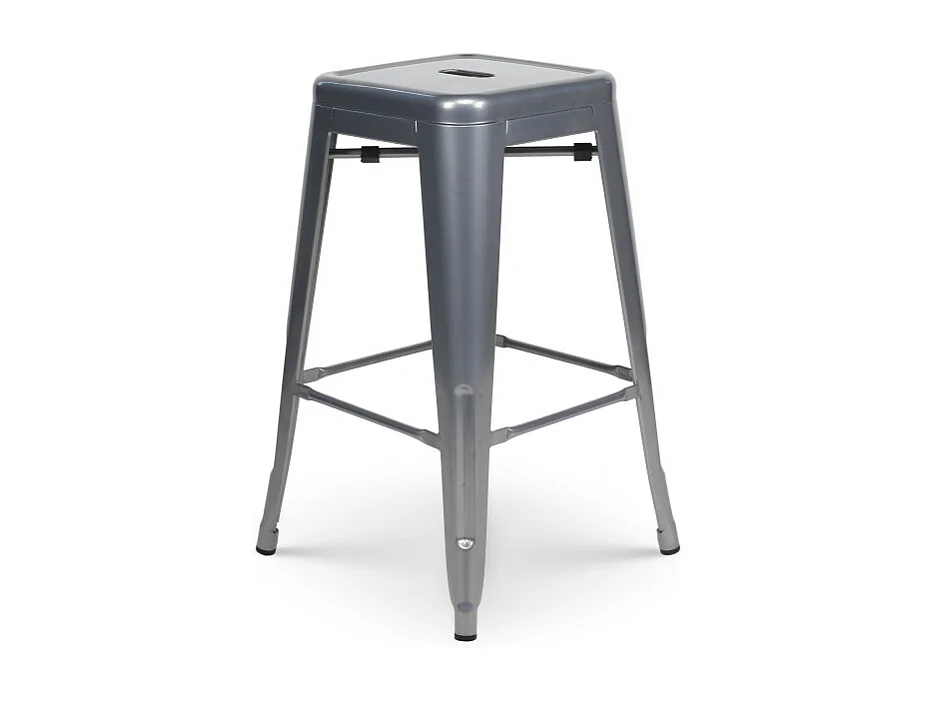 Lot de 4 tabourets de bar en métal gris argenté brillant style industriel - Hauteur 66 cm