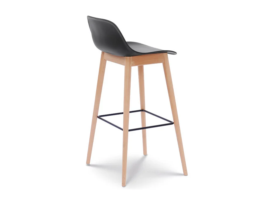 Tabouret de bar noir style scandinave avec pieds en bois naturel - Hauteur 76 cm