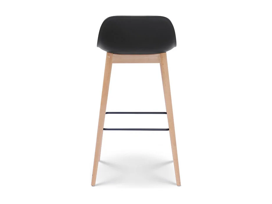 Tabouret de bar noir style scandinave avec pieds en bois naturel - Hauteur 76 cm