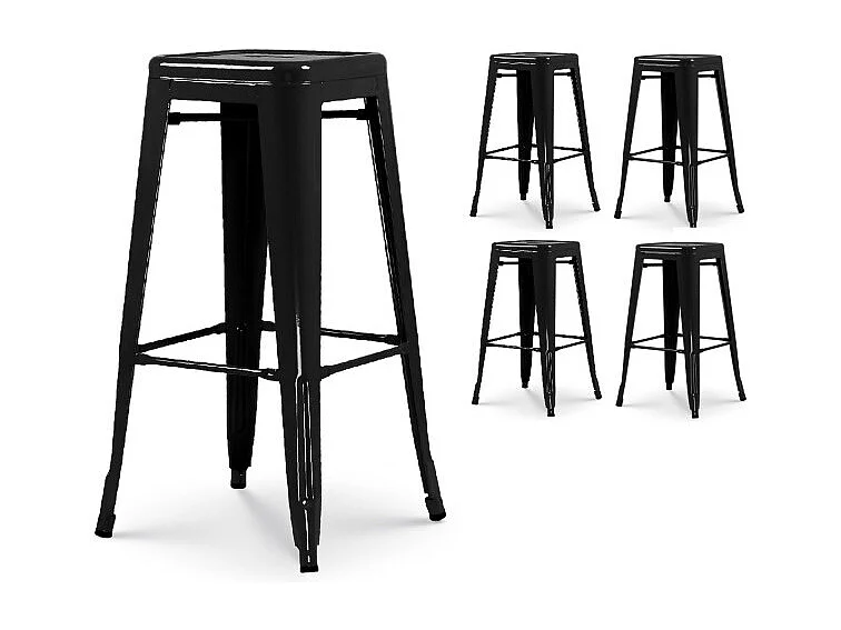 Lot de 4 tabourets de bar en métal noir brillant style industriel - Hauteur 76 cm
