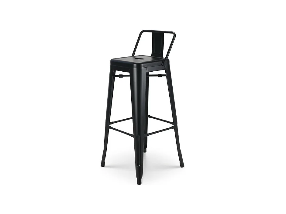 Tabouret de bar en métal noir mat style industriel - Avec dossier - Hauteur 76 cm
