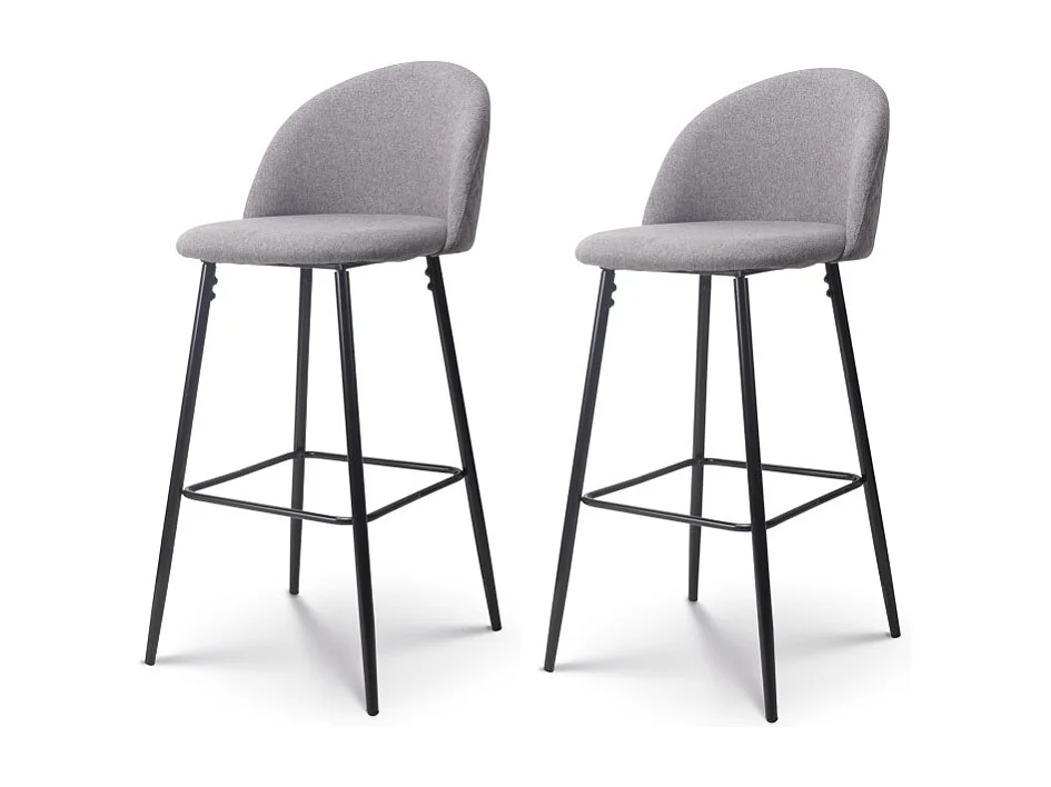 Lot de 2 chaises de Bar Design Moderne avec Dossier – Tabouret Haut en Tissu Gris et Pieds Métal Noir – Hauteur 76 cm