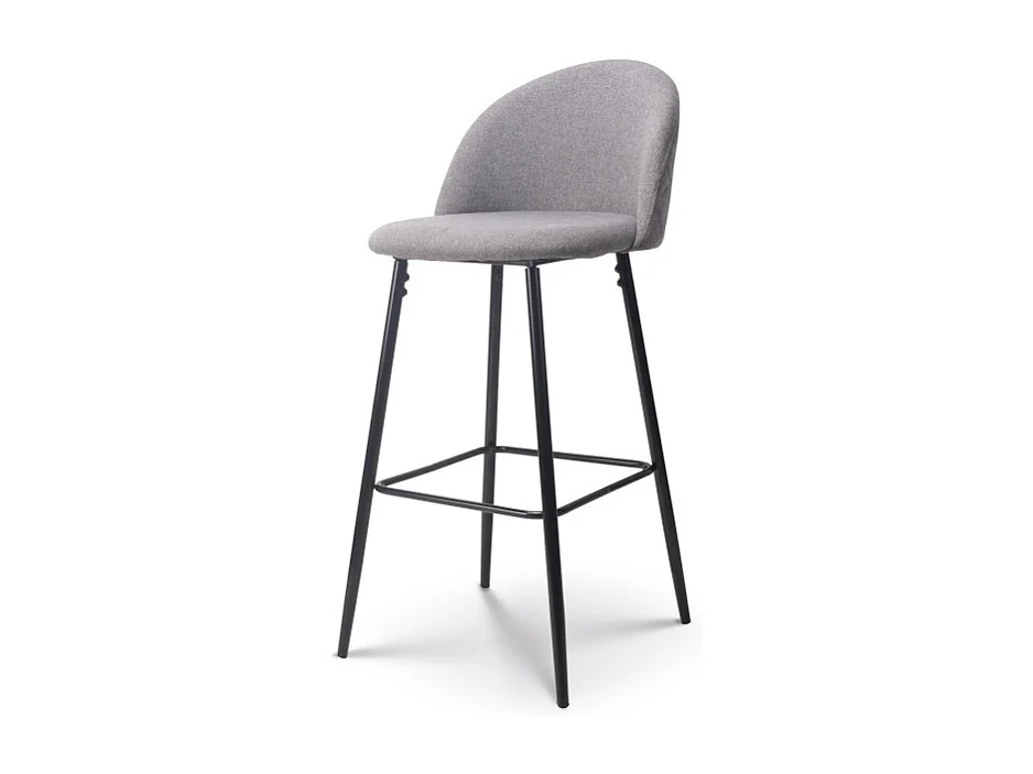 Lot de 2 chaises de Bar Design Moderne avec Dossier – Tabouret Haut en Tissu Gris et Pieds Métal Noir – Hauteur 76 cm