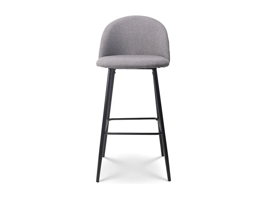 Lot de 2 chaises de Bar Design Moderne avec Dossier – Tabouret Haut en Tissu Gris et Pieds Métal Noir – Hauteur 76 cm