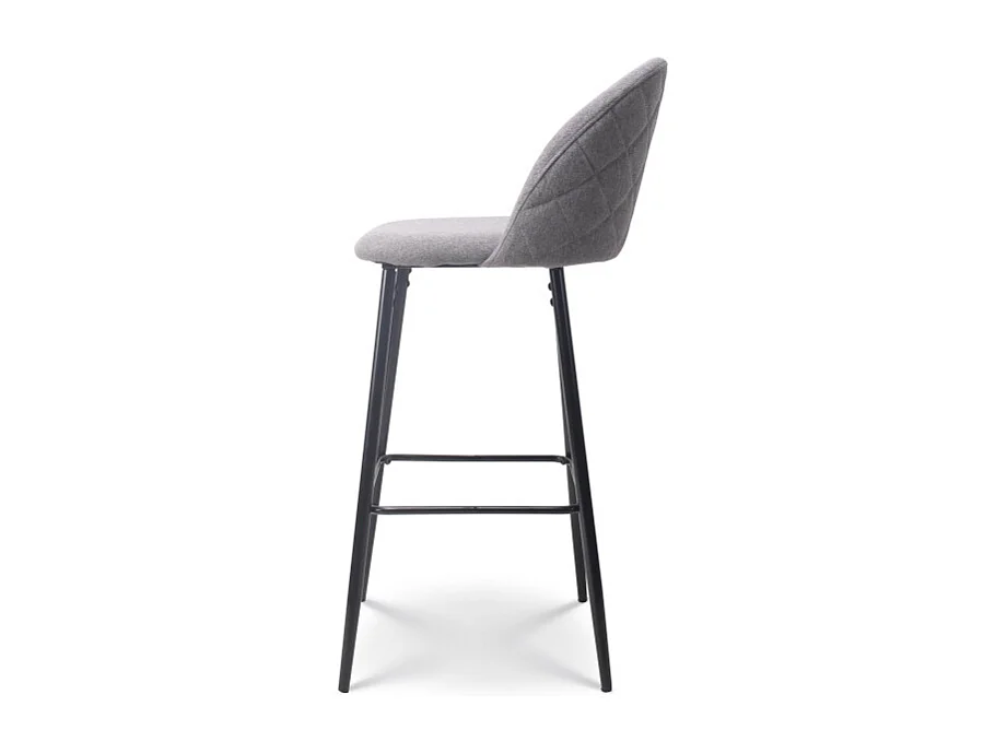 Lot de 2 chaises de Bar Design Moderne avec Dossier – Tabouret Haut en Tissu Gris et Pieds Métal Noir – Hauteur 76 cm