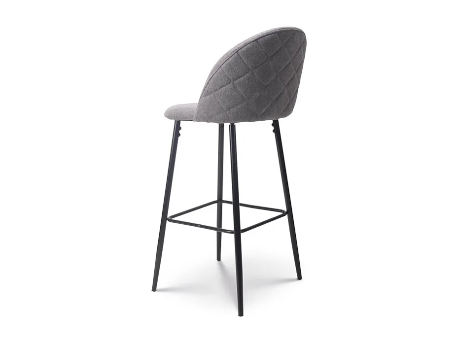 Lot de 2 chaises de Bar Design Moderne avec Dossier – Tabouret Haut en Tissu Gris et Pieds Métal Noir – Hauteur 76 cm