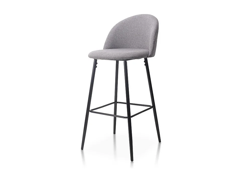 Lot de 2 chaises de Bar Design Moderne avec Dossier – Tabouret Haut en Tissu Gris et Pieds Métal Noir – Hauteur 76 cm