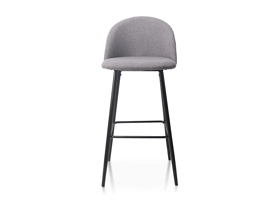 Lot de 2 chaises de Bar Design Moderne avec Dossier – Tabouret Haut en Tissu Gris et Pieds Métal Noir – Hauteur 76 cm