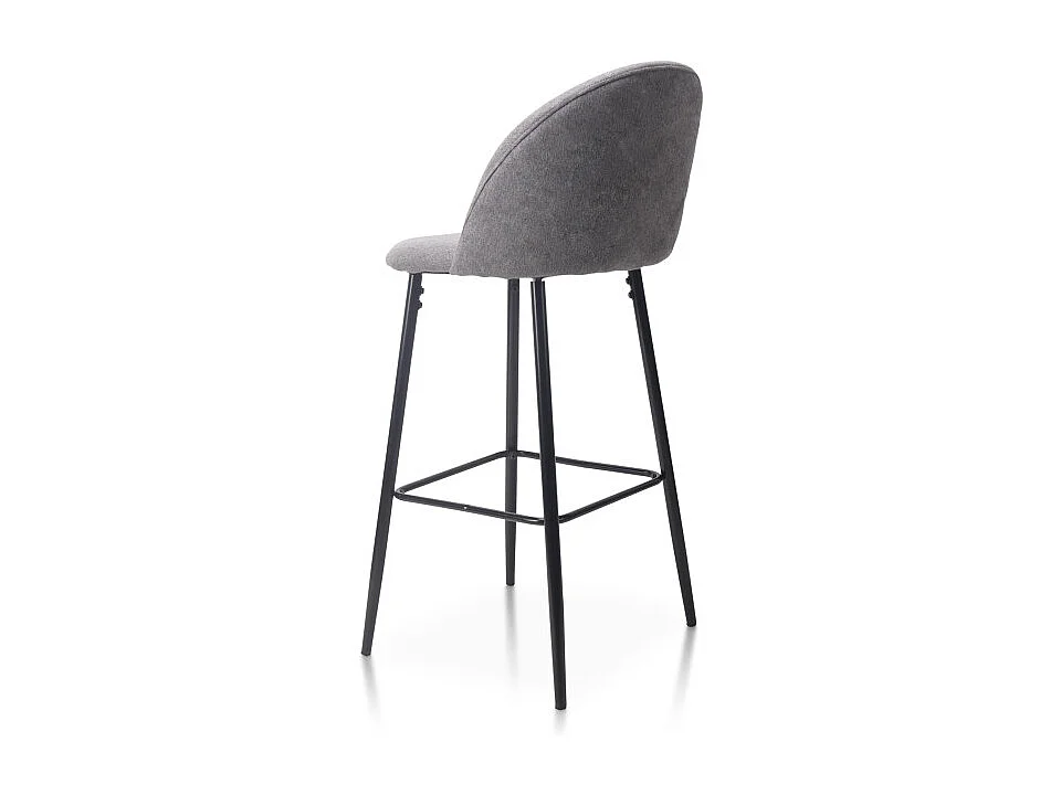Lot de 2 chaises de Bar Design Moderne avec Dossier – Tabouret Haut en Tissu Gris et Pieds Métal Noir – Hauteur 76 cm