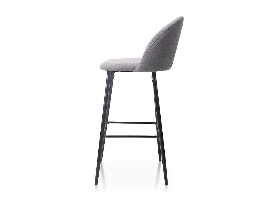 Lot de 2 chaises de Bar Design Moderne avec Dossier – Tabouret Haut en Tissu Gris et Pieds Métal Noir – Hauteur 76 cm