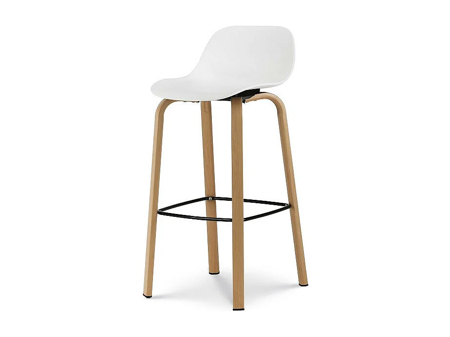 Lot de 4 tabourets de bar blancs style scandinave avec pieds effet bois en métal - Hauteur 76cm
