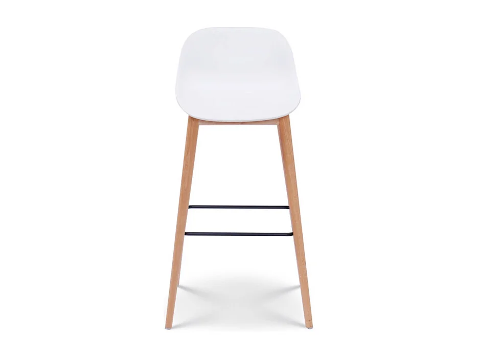 Lot de 2 tabourets de bar blancs style scandinave avec pieds en bois naturel - Hauteur 76 cm