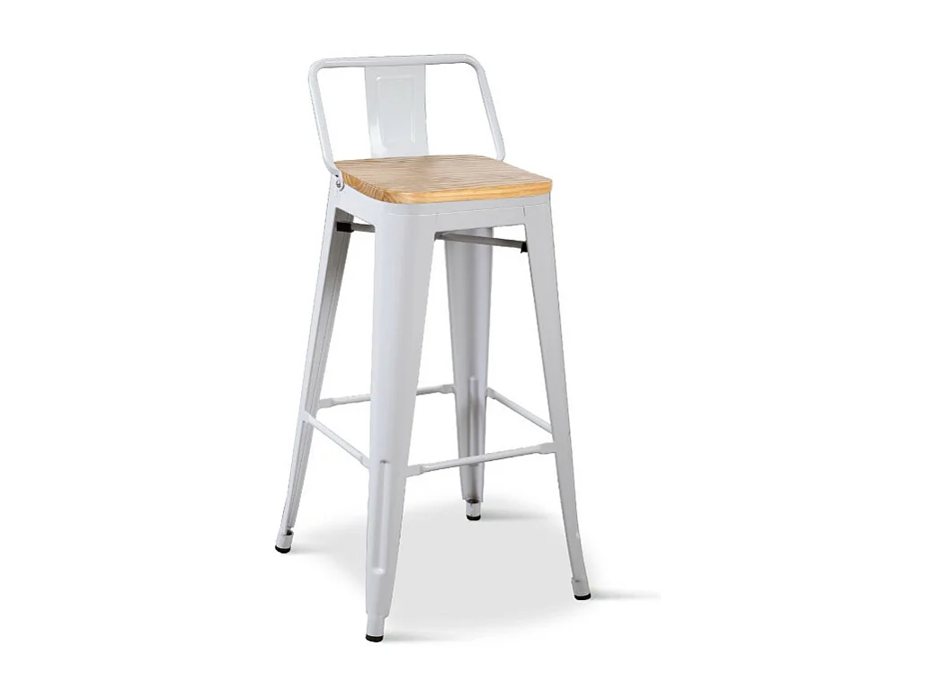 Tabouret style industriel blanc mat et assise en bois clair - Hauteur 76 cm
