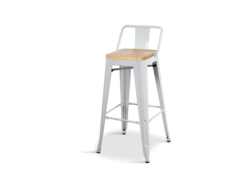 Tabouret style industriel blanc mat et assise en bois clair - Hauteur 76 cm