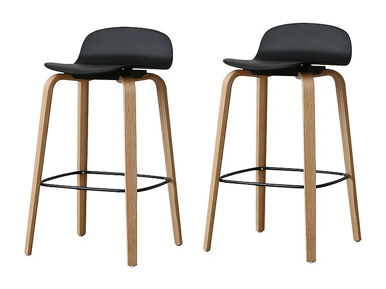 Lot de 2 tabourets de bar noirs style scandinave avec pieds en métal - Hauteur 76cm