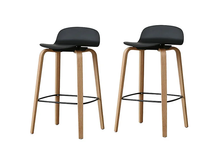 Lot de 2 tabourets de bar noirs style scandinave avec pieds en métal - Hauteur 76cm
