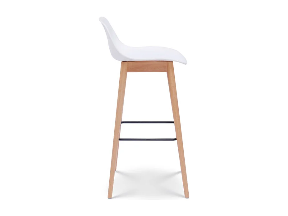Tabouret de bar blanc style scandinave avec pieds en bois naturel - Hauteur 76 cm