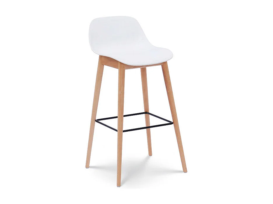 Tabouret de bar blanc style scandinave avec pieds en bois naturel - Hauteur 76 cm