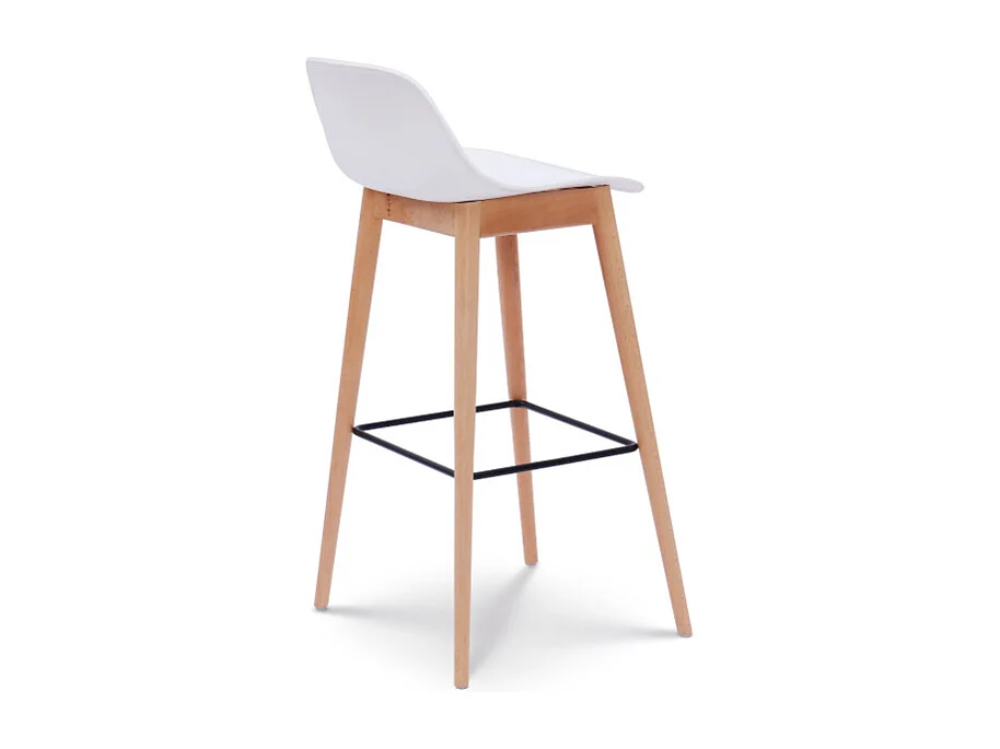 Tabouret de bar blanc style scandinave avec pieds en bois naturel - Hauteur 76 cm