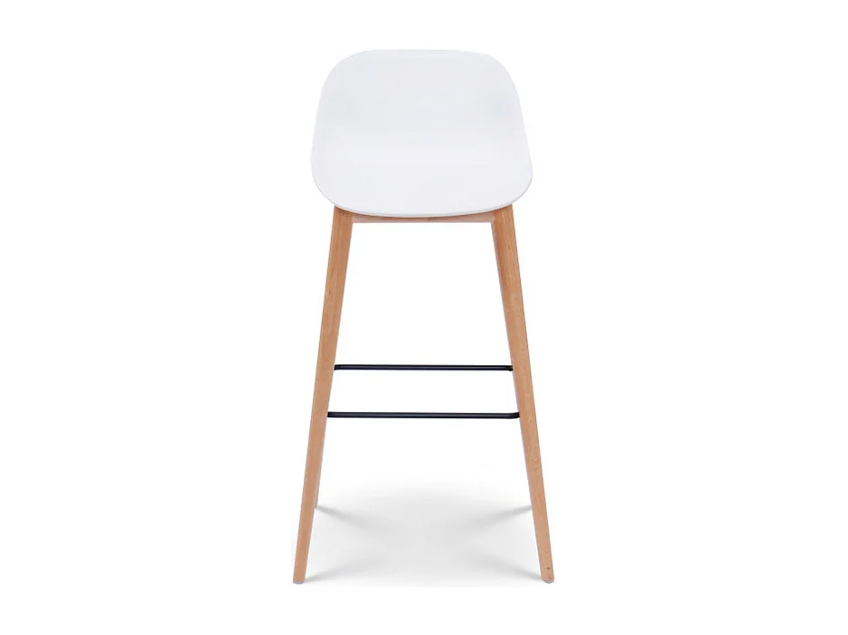 Lot de 2 tabourets de bar blancs style scandinave avec pieds en bois naturel - Hauteur 66 cm