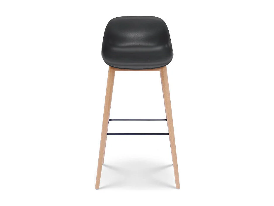 Tabouret de bar noir style scandinave avec pieds en bois naturel - Hauteur 66 cm