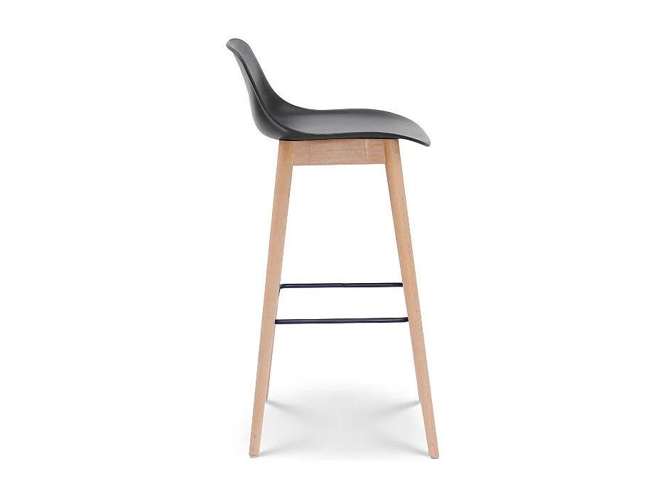 Tabouret de bar noir style scandinave avec pieds en bois naturel - Hauteur 66 cm