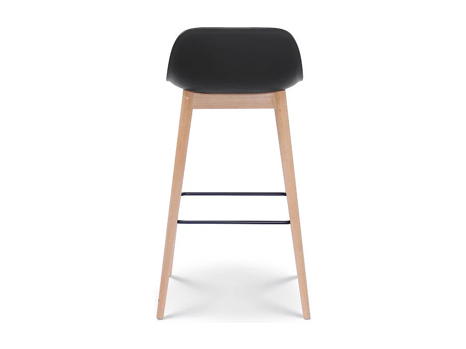 Tabouret de bar noir style scandinave avec pieds en bois naturel - Hauteur 66 cm