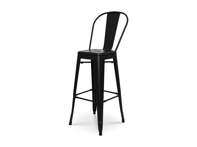 Tabouret de bar en métal noir mat style industriel - Avec dossier haut - Hauteur 76 cm