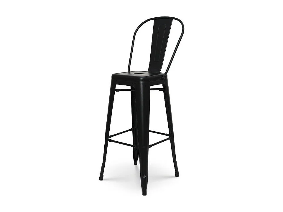 Tabouret de bar en métal noir mat style industriel - Avec dossier haut - Hauteur 76 cm