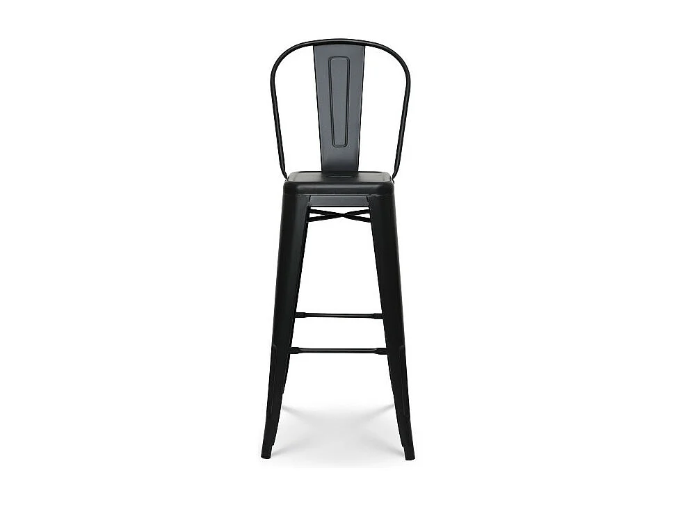 Tabouret de bar en métal noir mat style industriel - Avec dossier haut - Hauteur 76 cm