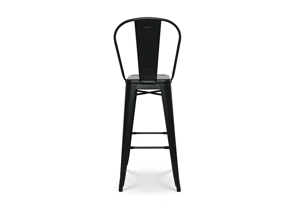 Tabouret de bar en métal noir mat style industriel - Avec dossier haut - Hauteur 76 cm