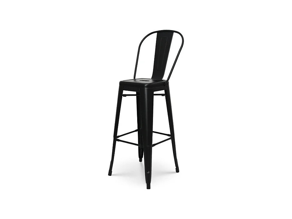 Tabouret de bar en métal noir mat style industriel - Avec dossier haut - Hauteur 76 cm