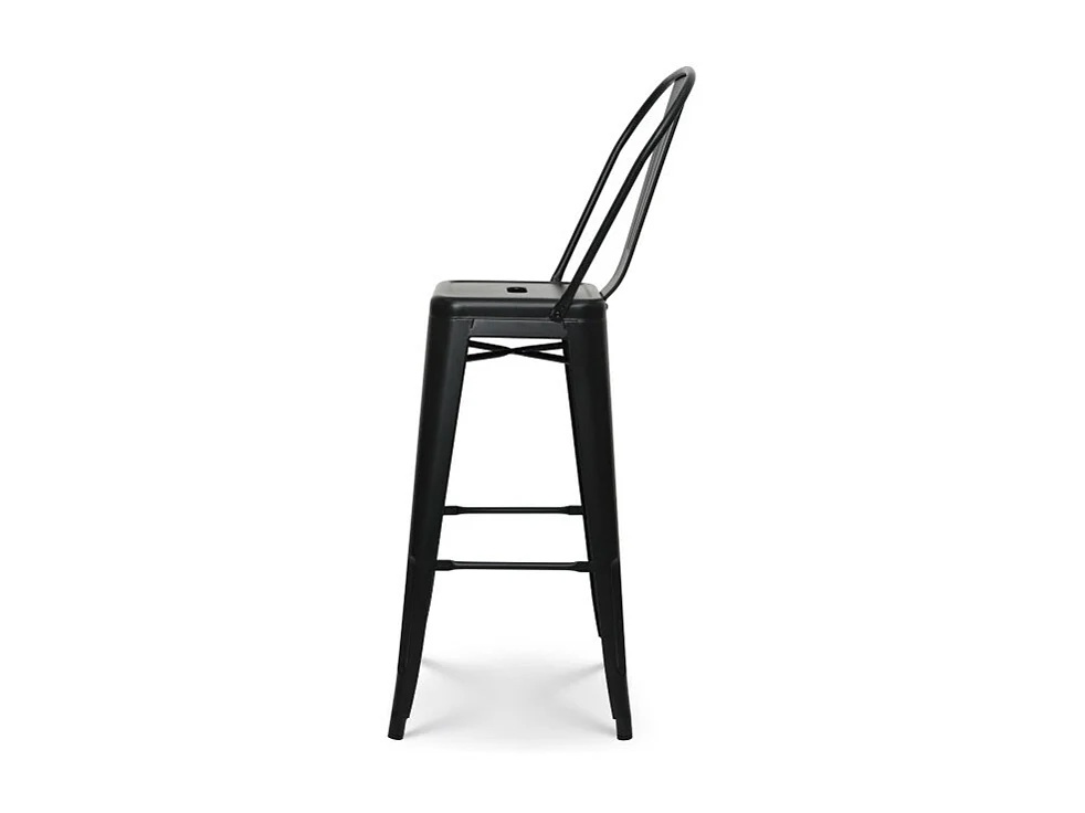 Tabouret de bar en métal noir mat style industriel - Avec dossier haut - Hauteur 76 cm