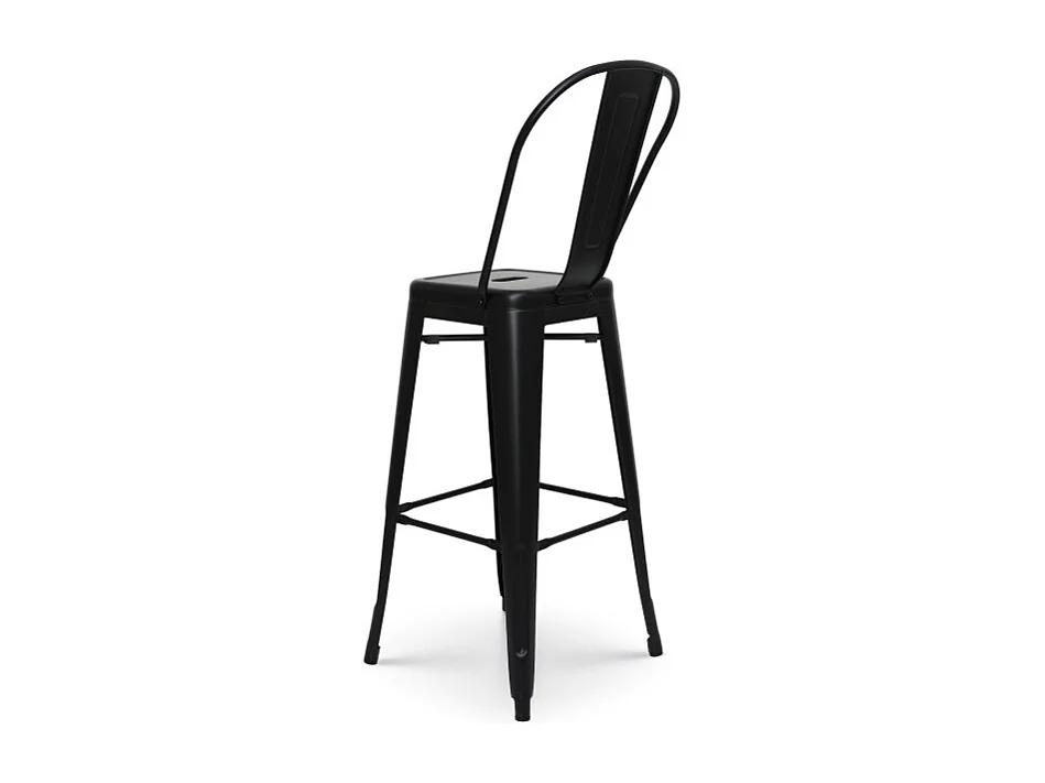 Tabouret de bar en métal noir mat style industriel - Avec dossier haut - Hauteur 76 cm